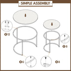 Yaheetech Small Round Nesting Coffee & Side Table Set of 2, Rustic Brown | Space-Saving Nesting Design, Engineered Wood Tops on Black Metal Frames, Use Apart as End Tables, Easy Assembly, 99 lb Max
