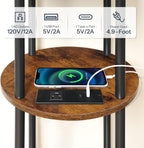 HOOBRO Small Round Side Table, 3-Tier Compact Sofa End Table with Charging Station, Circle Bedside Table Nightstand with Storage, for Small Space, Living Room, Bedroom, Rustic Brown BF219UBZ01