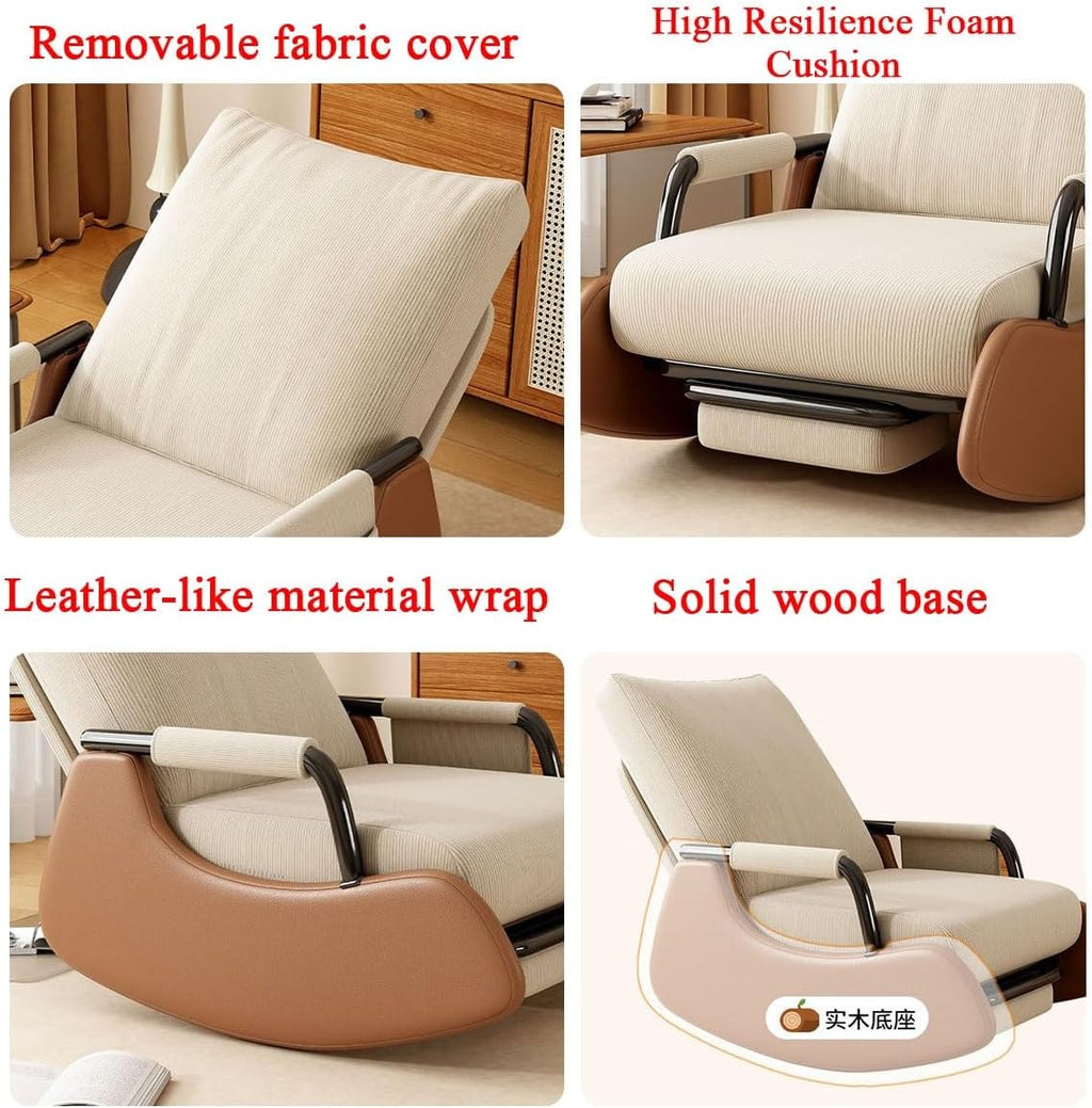 Rocking Chair Nursery Upholstered Leisure Recliner Chairs Back Adjustable,Living Room Accent Chair for Relax Napping Lazy Sofa Chairs(Beige+Black,Without)