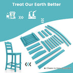 Giantex Outdoor HDPE Bar Stool, Patio Tall Bar Chair with Backrest and Footrest, 30 Inches Counter Height Barstools for Garden, Backyard, Weather Resistance, Easy Maintenance(2, Turquoise)