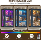 Bathroom Wall Cabinet with 13-Color Light, Wall Mounted 3-Sided Glass Display Cabinet with Adjustable Shelves, Floating Metal Medicine Storage Cabinet for Kitchen Living Room - Blue