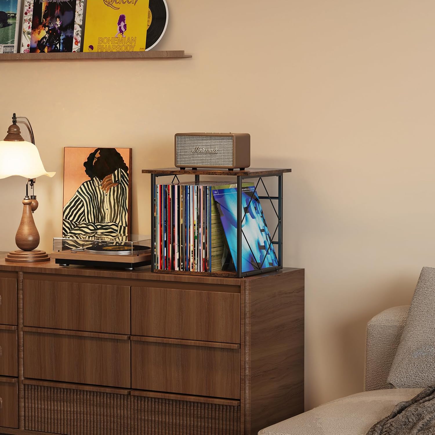 Record Storage Holder for 70-100 Lps, Vinyl Records Holder for Display Albums, Vinyl Record Shelf Crate Organizer, Display Frame for Albums, Magazine, Book, File, for 12" Turntables