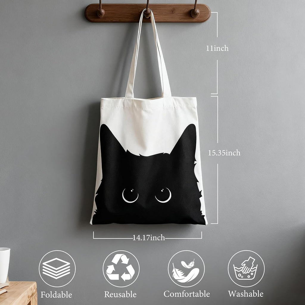 Yivona Canvas Tote Bag for Women, 100% Cotton Cat Tote for Shopping, Travel, School, Gift for Girls, Book Lover, Birthday