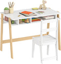 Qaba Kids Desk and Chair Set for 3-12 Years Old, Children Study Desk with Storage Compartment, Student Writing Table Computer Workstation for Home Bedroom School Use