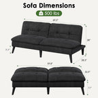 Vongrasig Futon Sofa Bed Velvet Futon Couch with Adjustable Backrest, Small Convertible Folding Sleeper Sofa Bed, Modern Loveseat for Living Room, Bedroom and Small Space, (Black)