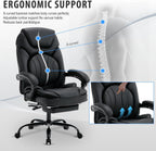 400lbs Reclining Office Desk Chairs with Footrest Back Support PU Leather High Back Wide Seat Recliner Executive Office Chairs for Women, Big Tall Managerial Chairs, Black