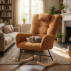 Upholstered Nursery Rocking Chair with Teddy Fabric, High Backrest and Padded Seat, Modern Accent Glider Recliner for Living Room, Bedroom and Reading Nook, Brown