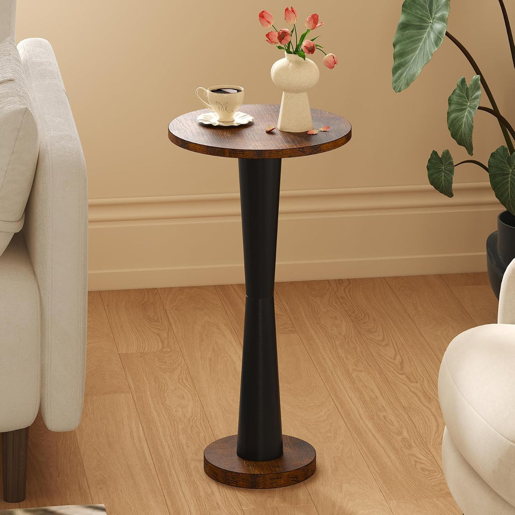 LAATOOREE Small Round Side Tables Set of 2, Wood Pedestal Drink Tables, Accent Coffee End Tables with Solid Wood Leg for Small Space, Living Room, Bedroom, Corner (2, Rustic Brown+ Black)