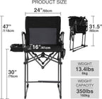 Portable 29" Seat Height Tall Folding Camping Chair High Foldable Directors Chair Bar Height Stool with Side Table and Storage Bag for Makeup Artist, Lawn,Craft Show,Supports 350LBS Black
