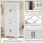 73 Inch Bathroom Storage Cabinet with Door Shelves, White | White MDF, bathroom kitchen or dining room, door shelves, adjustable shelf, lower compartments, anti-tip devices, 72.5 in H