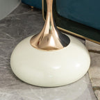 Round End Table with Rose Gold Base – Modern Metal Tray Top, Luxury Cream Side Table, Pedestal Accent Table for Living Room, Bedroom, or Nursery (Cream & Rose Gold)
