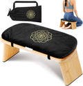 Hihealer Folding Bamboo Meditation Bench with Cushion & Carry Bag – Ergonomic Yoga and Prayer Stool for Comfort and Posture Support (Black)
