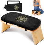 Hihealer Folding Bamboo Meditation Bench with Cushion & Carry Bag – Ergonomic Yoga and Prayer Stool for Comfort and Posture Support (Black)
