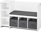 VEVOR Kids Reading Nook Bench, Toddler Bookshelf and Bookcase with Detachable Seat Cushion, 6-Cubby Storage Organizer Bench with 3 Drawers, Ideal for Playroom, Bedroom, Living Room or Entryway, White