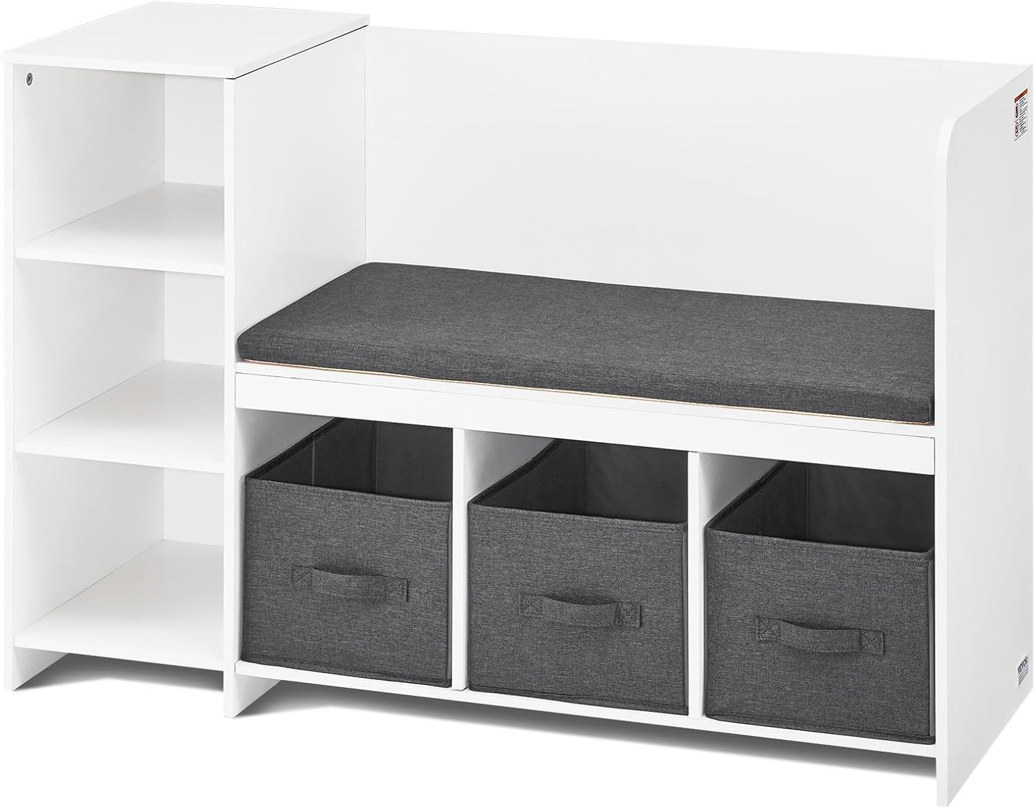 VEVOR Kids Reading Nook Bench, Toddler Bookshelf and Bookcase with Detachable Seat Cushion, 6-Cubby Storage Organizer Bench with 3 Drawers, Ideal for Playroom, Bedroom, Living Room or Entryway, White