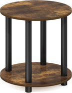 Furinno Turn-N-Tube Toolless Assembly Side Table, 2-Tier Rustic Brown Round End Table with Open Shelf, Night Stand, Bedside Table, for Living Room, Bedroom, Amber Oak