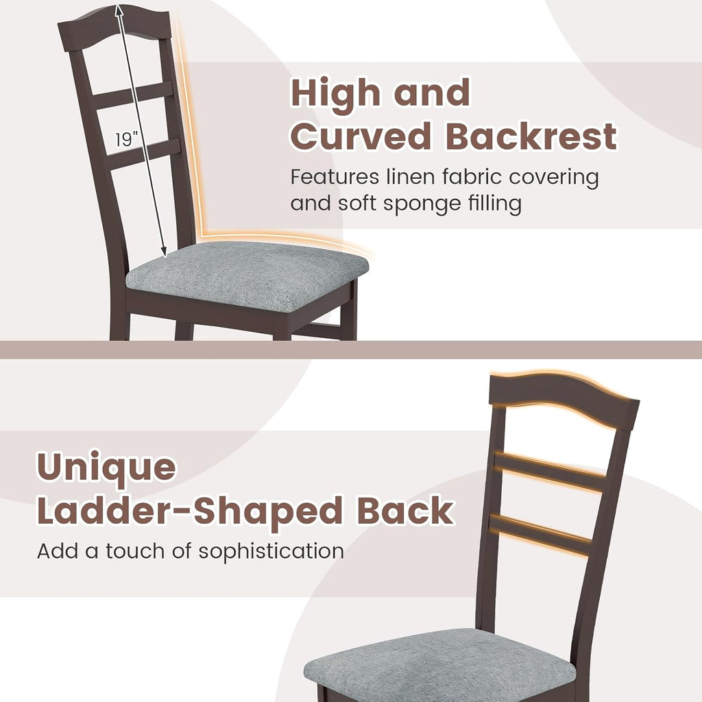Giantex Wooden Dining Chairs Set of 4, Upholstered Kitchen Chair w/Rubber Wood Frame, Linen Fabric Padded Seat, High Curved Back, Farmhouse Accent Side Chairs for Dining Room Living Room