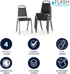 Flash Furniture Hercules Set of 4 Trapezoidal Vinyl Stacking Chairs, Commercial Stackable Chairs with Padded Seats and Backs, Black