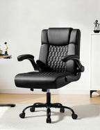 Executive Office Chair, Ergonomic Home Office Desk Chair with Lumbar Support & Flip-up Armrest, PU Leather Computer Seating for Short People, Black
