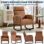Nursery Glider Rocking Chair with 2 Side Pockets - Solid Wood Legs, Cozy Armchair for Baby Room, Living Room, Bedroom, Comfortable Nursery Essential(Rustic Brown)