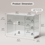Lvifur RGB Glass Display Cabinet - with Lock, High Gloss Curio Cabinet Sideboard with Human Body Sensor & Glass Shelves for Toys, Books, Collectibles, Bookcase for Living Room, Kitchen, Study, White