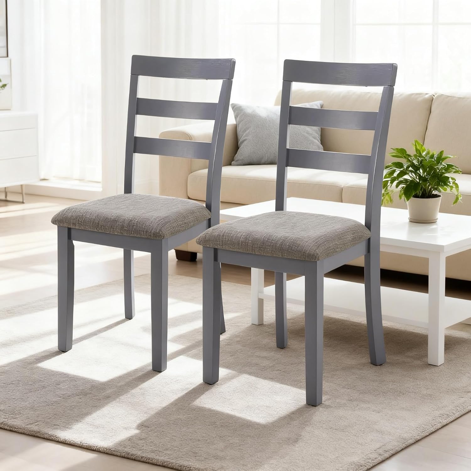 Dining Chairs Set of 2, Wooden Upholstered Kitchen Chairs with Solid Wood Legs & High Ladder Back, 275lbs Capacity, Comfortable Farmhouse Style Kitchen Chairs for Dining Room, Dark Brown