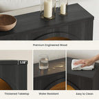 Sikaic 63" Arched Console Table with LED Lights, Modern Farmhouse 3-Tier Storage Entryway Table, Sofa Table Behind Couch, Sideboard Buffet Storage Cabinet for Entrance, Hallway, Living Room, Black