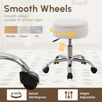 Gitrah Vanity Chair with Wheels Adjustable Vanity Stool with Storage Swivel Vanity Stool for Vanity Rolling Makeup Stool Chair Faux Fur Off White
