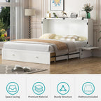 BALUS Queen Murphy Bed, Cabinet Murphy Bed with Large Storage Drawer-White | USB Charing Station, Spacious Drawer, Space Saving, Queen Bed Frame