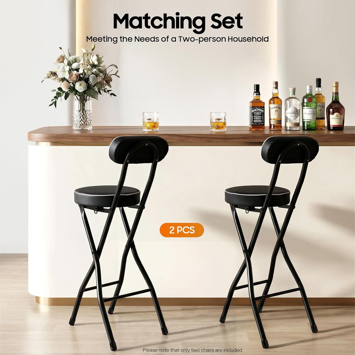 2PCS Cushioned Padded Folding Stool, 35In Portable Folding Stool with Backrest Lightweight Counter Height Bar Stool Weight Capacity of 275.58Lbs for Living Room Garage Workshop Studio