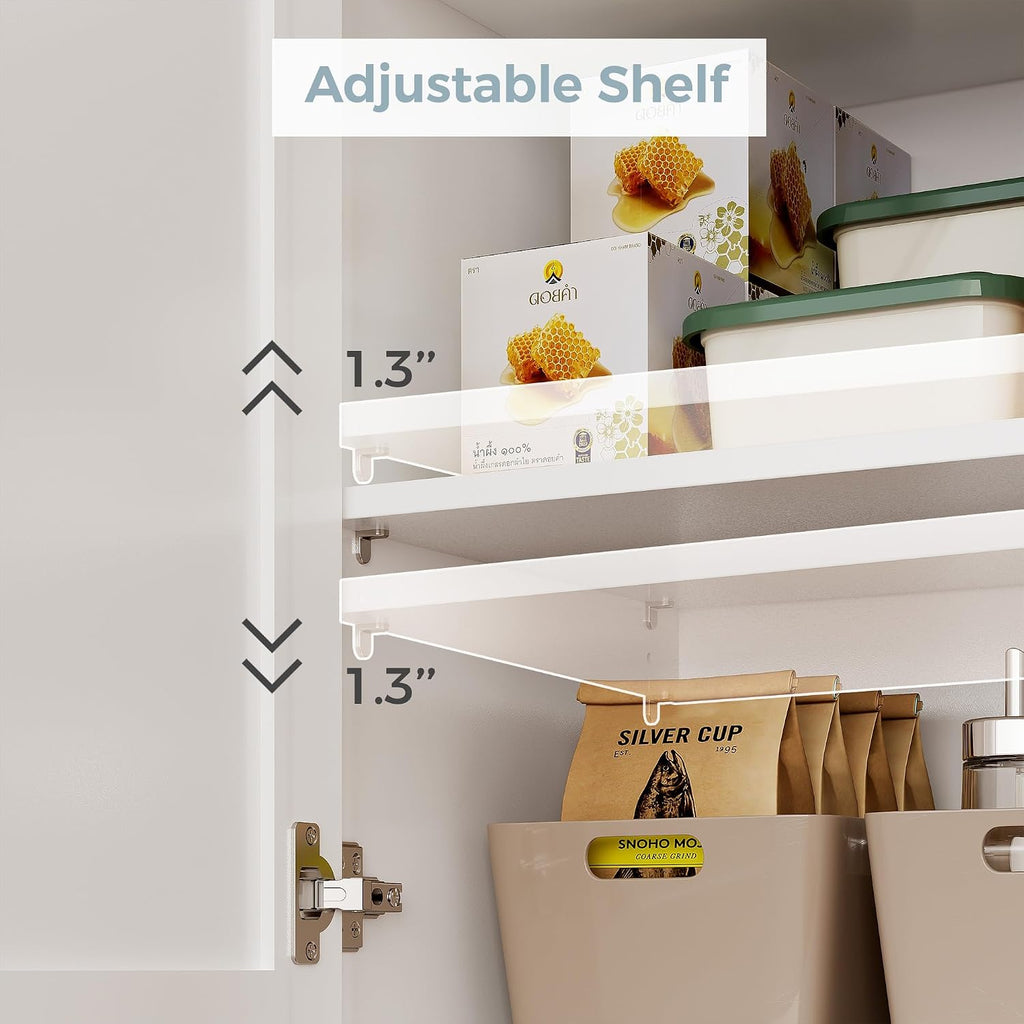 IRONCK Kitchen Pantry Storage Cabinet, Modern Food Pantries with 12 Shelves, 2 Door Racks, Adjustable Shelves, Freestanding Cupboard for Kitchen, Dining Room, White