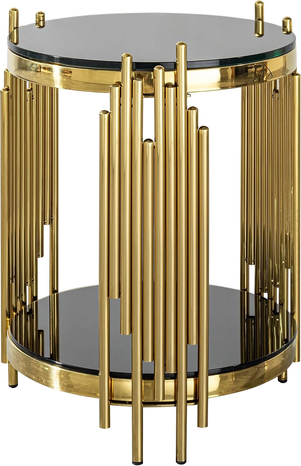 Gold Black End Table with Golden Stainless Steel Frame,Modern Glass Bedside Nightstand Table,Glass Cocktail Small Living Room Coffee Table
