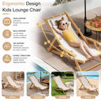 Kids Lounge Chair Outdoor, Wooden Frame with Canvas Fabric, Outdoor Folding Deck Chair for Kids Ages 5+, Portable & Lightweight for Backyard, Poolside(Black1)