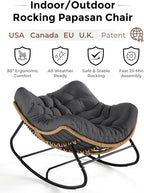 SWITTE Papasan Rocking Chair Outdoor, Oversized Patio Egg Chair with Thick Cushion, Indoor Wicker Lounge Rocker Bed for Balcony, Porch, Garden, Dark Gray