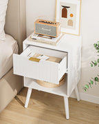 Aienvey Nightstand, Small Side Table, Bedside Table with Drawer, Modern Night Stand, End Table for Bedroom, Living Room (White Stripe)