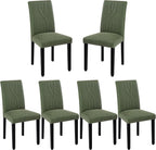 VECELO Upholstered Dining Chairs Set of 6, Modern PU Leather and Solid Wood Legs & High Back for Kitchen/Living Room- Green