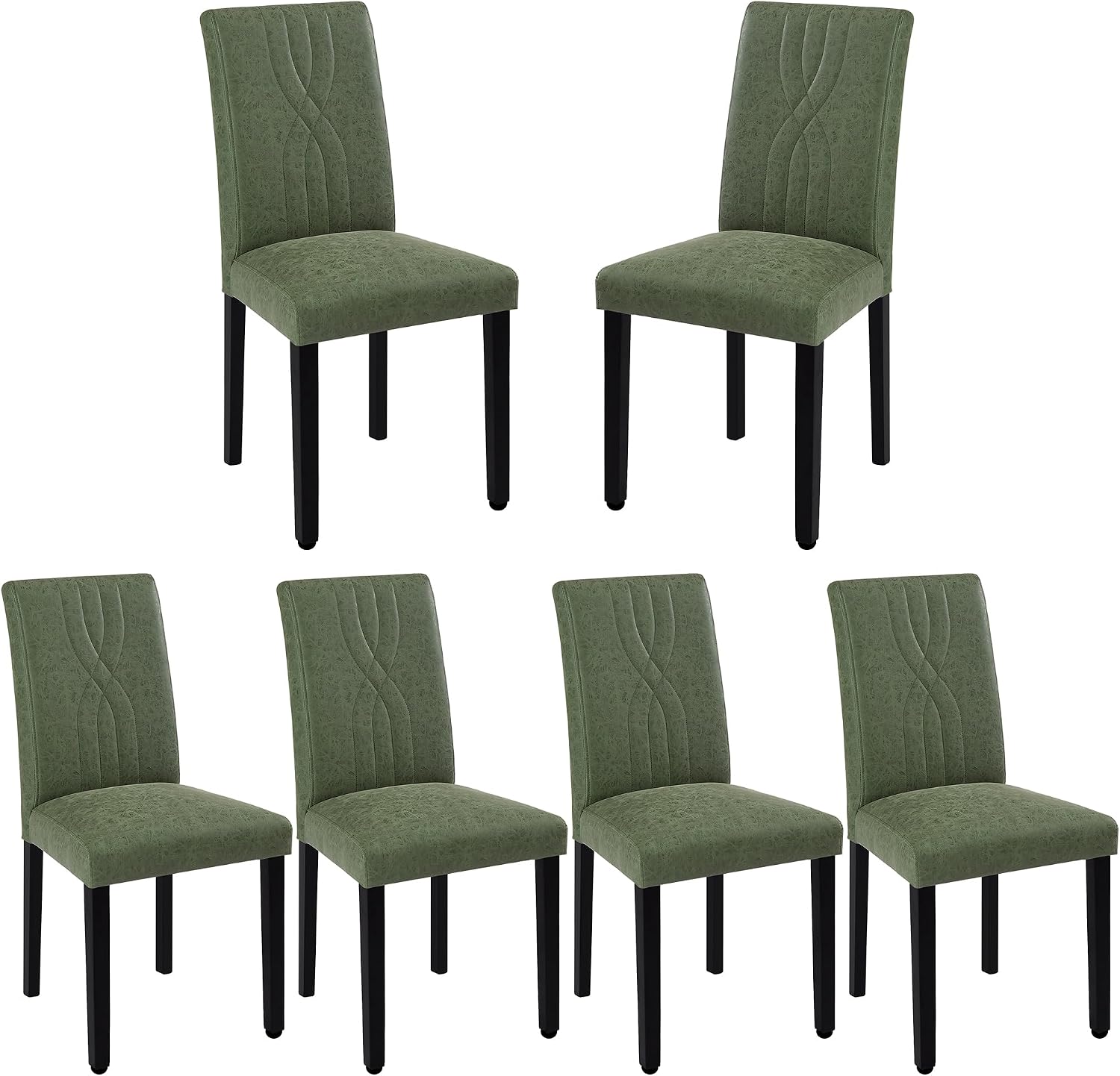 VECELO Upholstered Dining Chairs Set of 6, Modern PU Leather and Solid Wood Legs & High Back for Kitchen/Living Room- Green