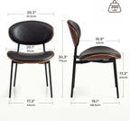 BedsPick Mid-Century Modern Dining Chairs Set of 2, PU Leather Upholstered Dining Room Chairs with Walnut Grain Back, Bentwood Kitchen Chairs with Adjustable Feetpads for Dining Room, Kitchen, Black