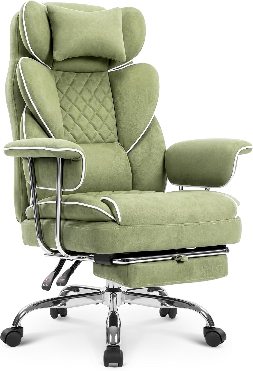 NEO CHAIR Big and Tall Office Chair Gaming Computer Chair High Back Heavy Duty Desk Chai with Lumbar Support Adjustable Recliner Footrest Wide Seat Fabric Executive Home with Wheels (Fabric Green)