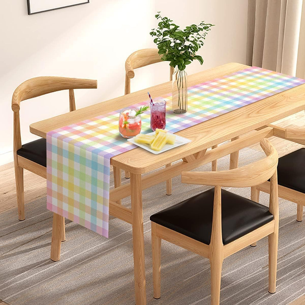 Pudodo Easter Buffalo Plaid Check Table Runner Spring Holiday Farmhouse Fireplace Kitchen Dining Room Home Party Decoration (13" x 90")