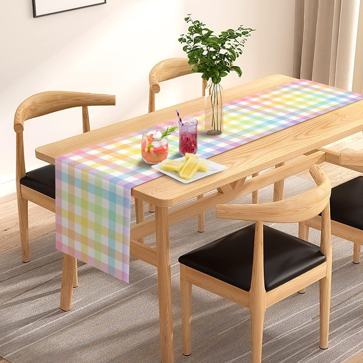 Pudodo Easter Buffalo Plaid Check Table Runner Spring Holiday Farmhouse Fireplace Kitchen Dining Room Home Party Decoration (13" x 90")