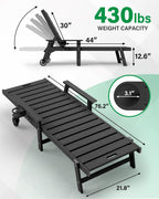 YEFU Lounge Chair Outdoor Set of 2: Outdoor Chaise Lounge with 5-Level Adjustable Backrest, Cup Holders & Wheels, All-Weather Resistance Chaise Lounge for Outside/Patio/Beach/Deck, Black
