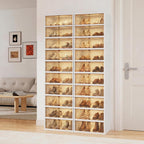 10-Tier Foldable Shoe Rack Organizer, 40 Pairs Stackable & Collapsible Shoe Cabinet with Transparent Doors & Leather Handles, Space-Saving Storage for Closet, Kitchen, Cabinet (No Boots Tier)