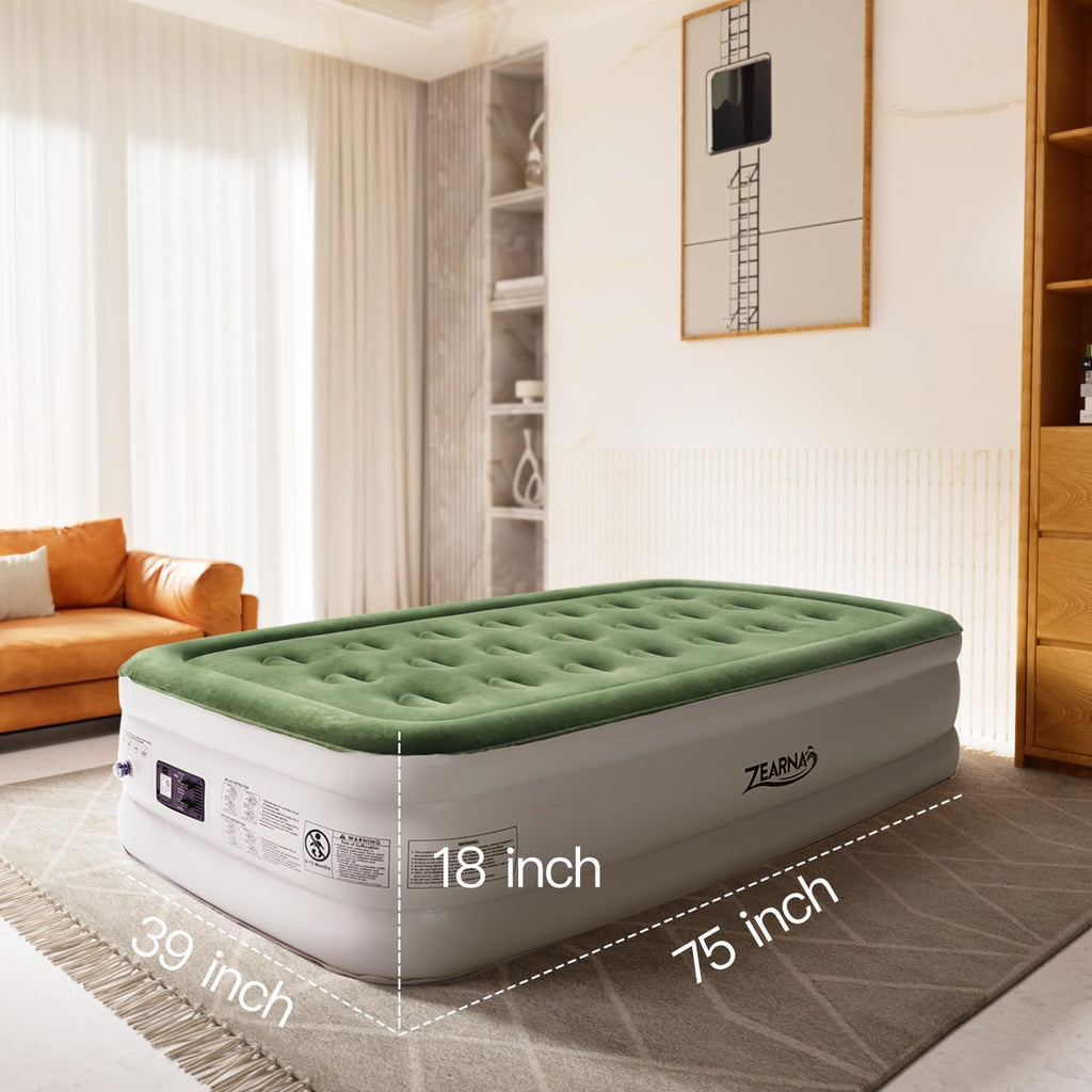 Zearna Air Mattress with Built in Pump - Upgraded Twin Blow Up Mattress, 2 Mins Quick Self Inflatable,18"/550lbs Max, Strong Support, for Camping,Home,Guests,Portable Travel