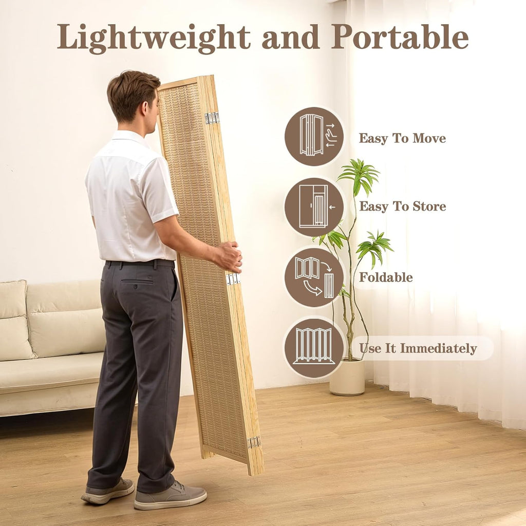 4 Panel Room Divider and Extra Wide Folding Privacy Screen, 63" W x 67" H, Bamboo Room Divider for Room Separation