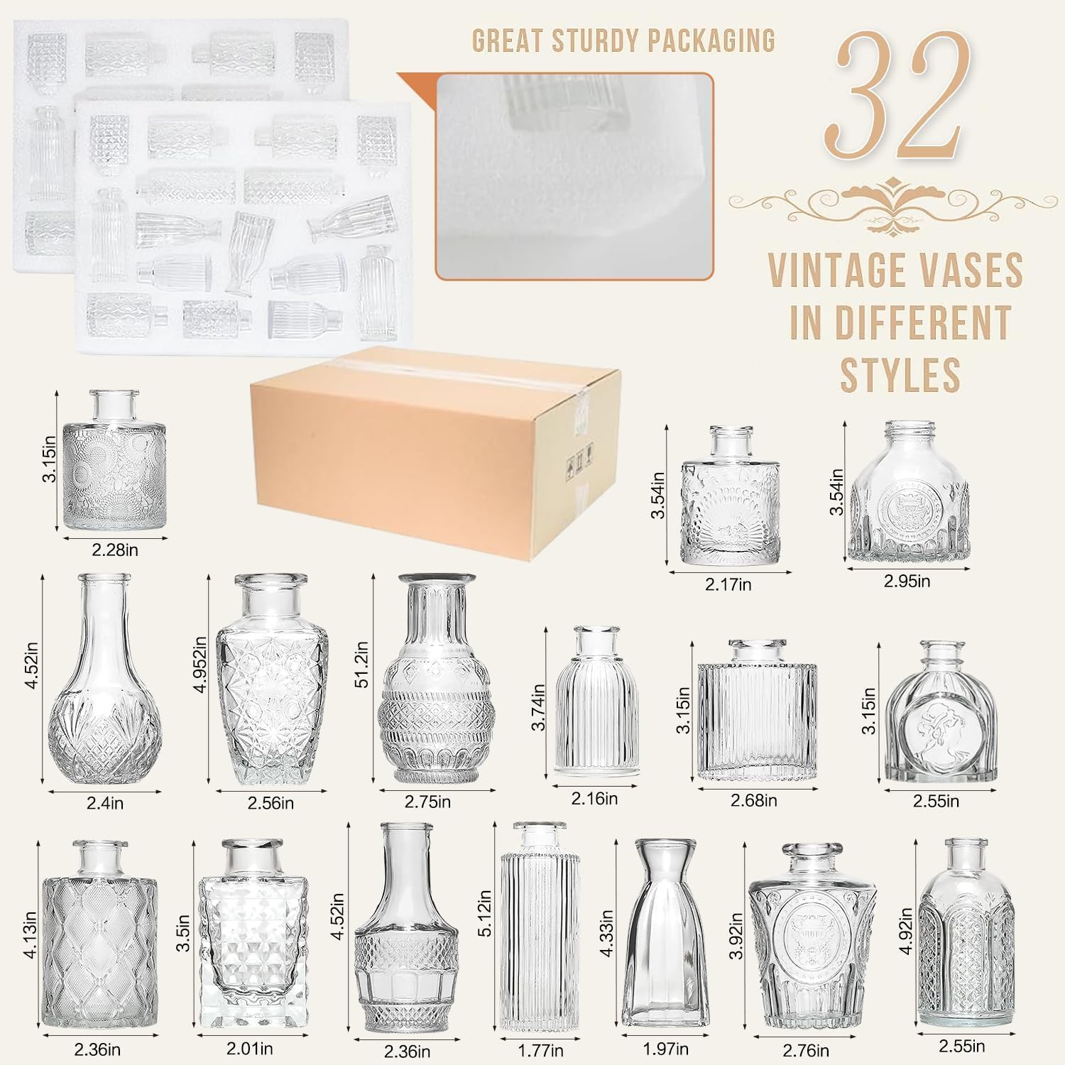 Glass Bud Vase Set of 32PCS Wedding Centerpieces for Tables,Mini Clear Bud Vases for Flowers,Small Flower Vases Suitable for Birthday Party,Anniversary,Wedding,Baby Shower (Clear, 32PCS)