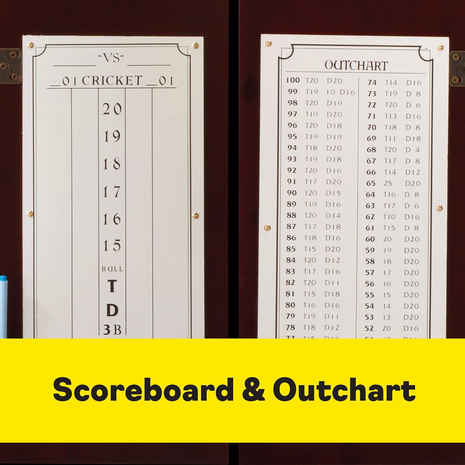 Viper Hudson Solid Wood Cabinet for Sisal/Bristle Steel Tip Dartboard with Dry Erase Scoreboard and Out-Chart, Mahogany Finish