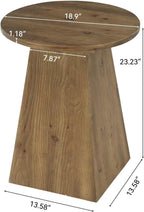 Solid Wood End Table Set of 2, 19” Round Side Table with Trapezoid Base for Small Spaces, Living Room, Easy Assembly, Vintage Brown