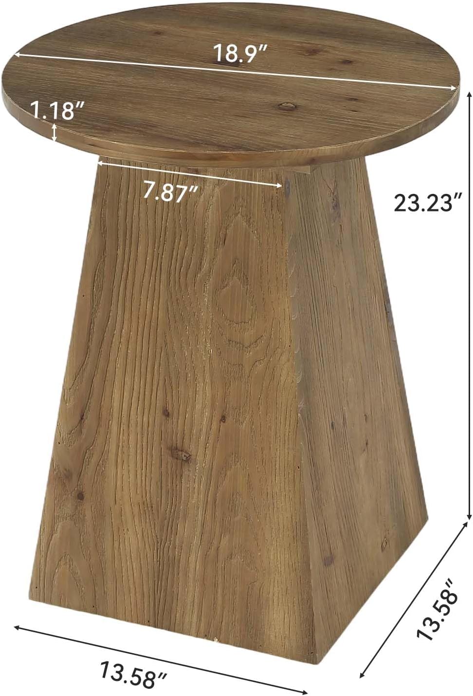 Solid Wood End Table Set of 2, 19” Round Side Table with Trapezoid Base for Small Spaces, Living Room, Easy Assembly, Vintage Brown