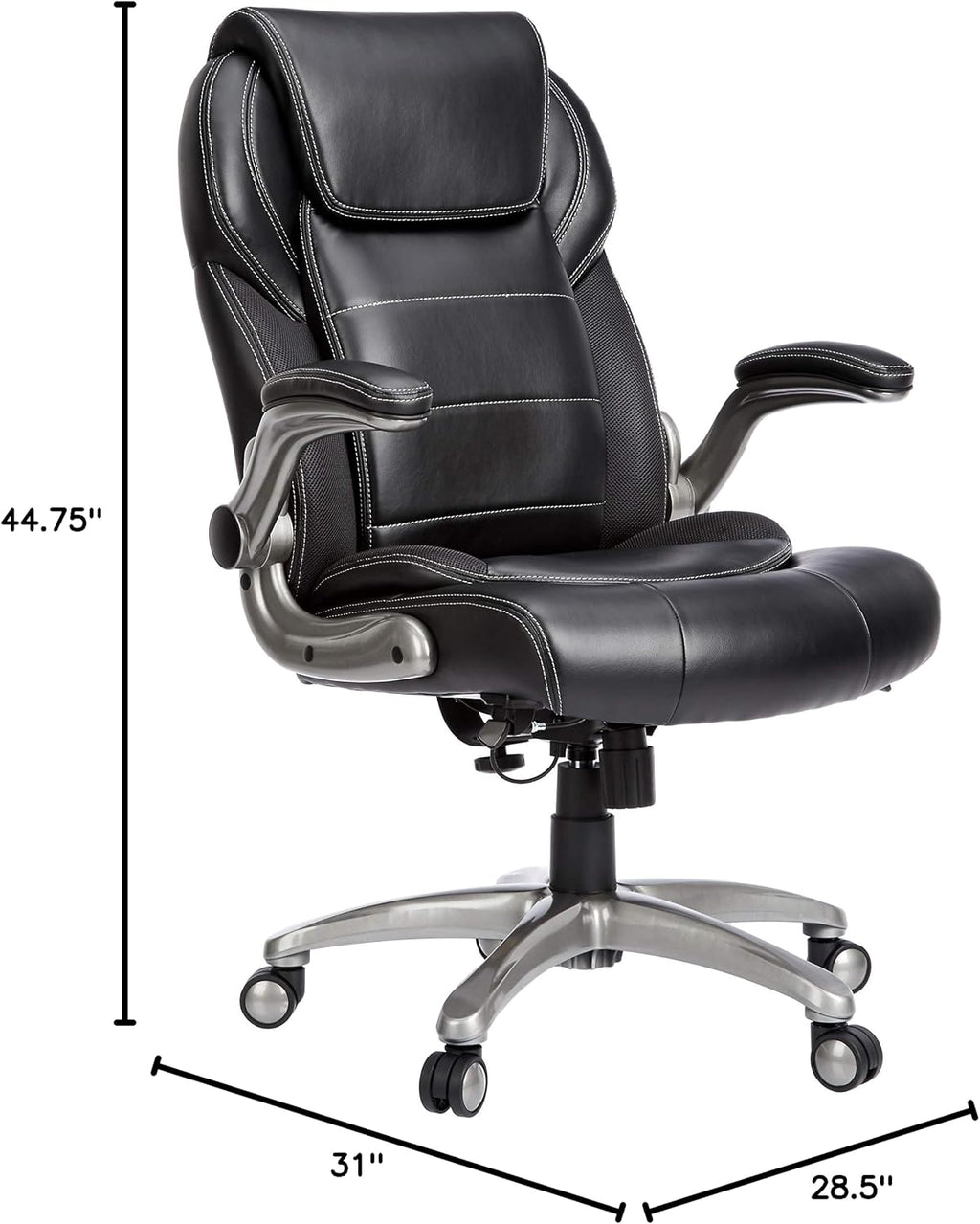 Amazon Basics Ergonomic High-Back Office Chair with Flip-Up Arms, Adjustable Lumbar Support, Height Adjustable, 29.5"D x 27.5"W x 44.75"H, Black